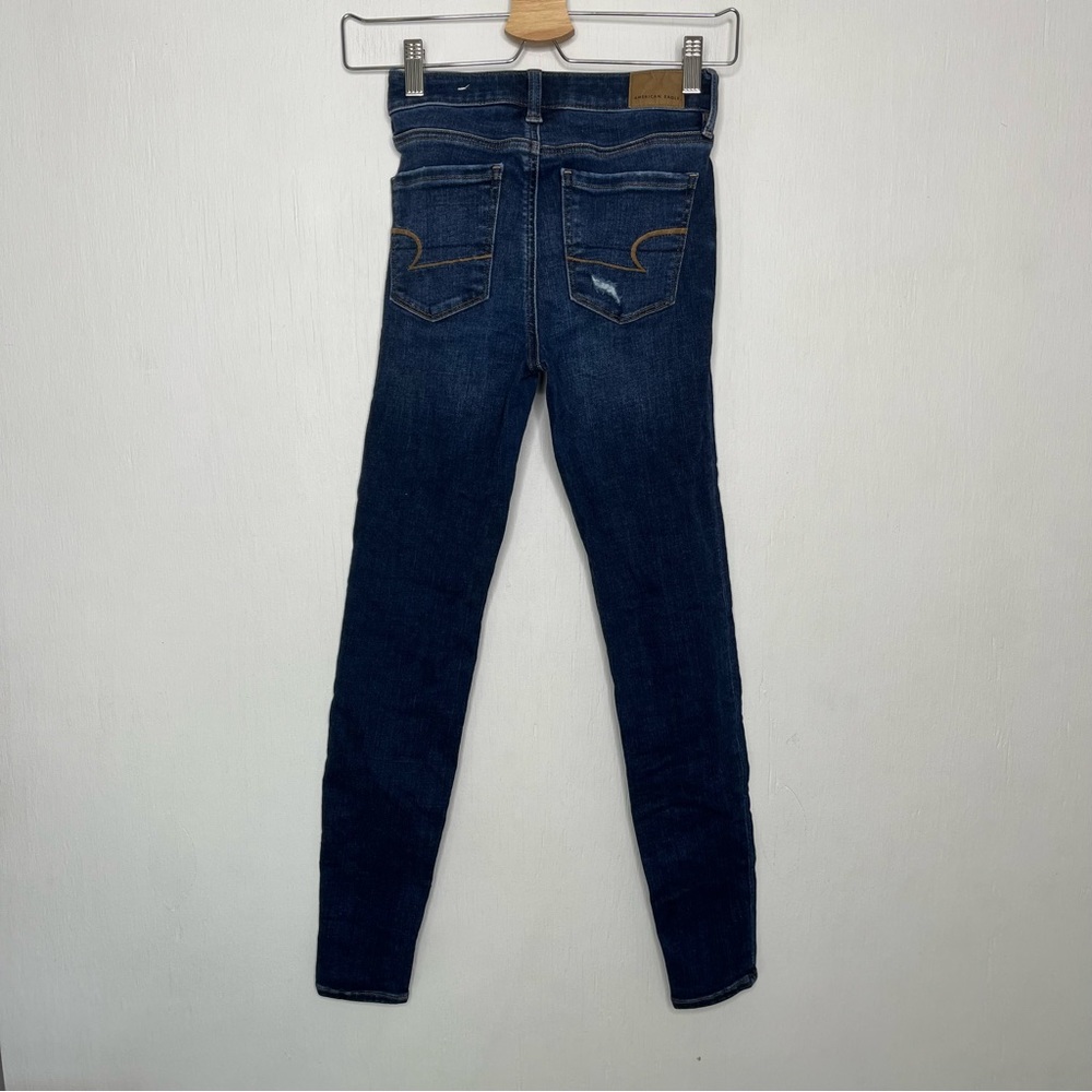 American Eagle Hi-Rise Jeggings in Dark Wash Distressed Size 0 - Picture 6 of 6